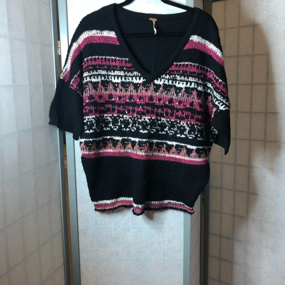 Free People black sweater w/ pink/white/sparkle